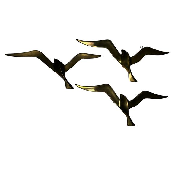 Vintage Brass Flying Seagulls Set of 3 Wall Decor - Picture 1 of 9